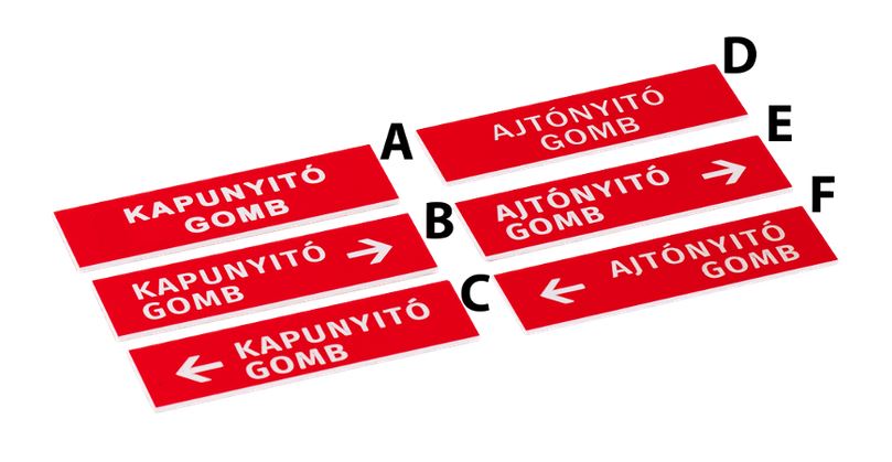 Műanyag tábla AJTÓNYITÓ GOMB felirattal
